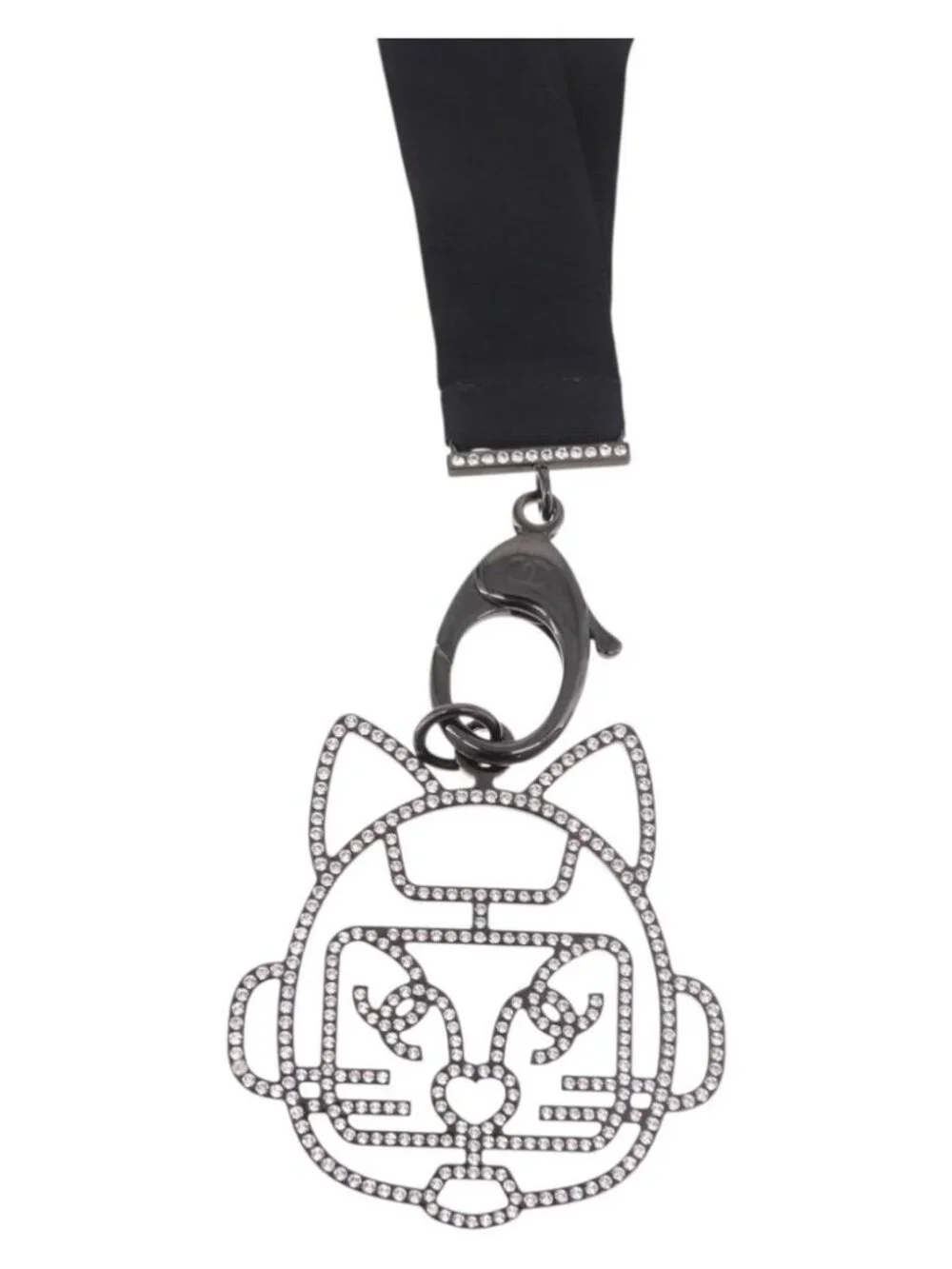 CHANEL Cat Robot Necklace metal Black CC Auth 185784M